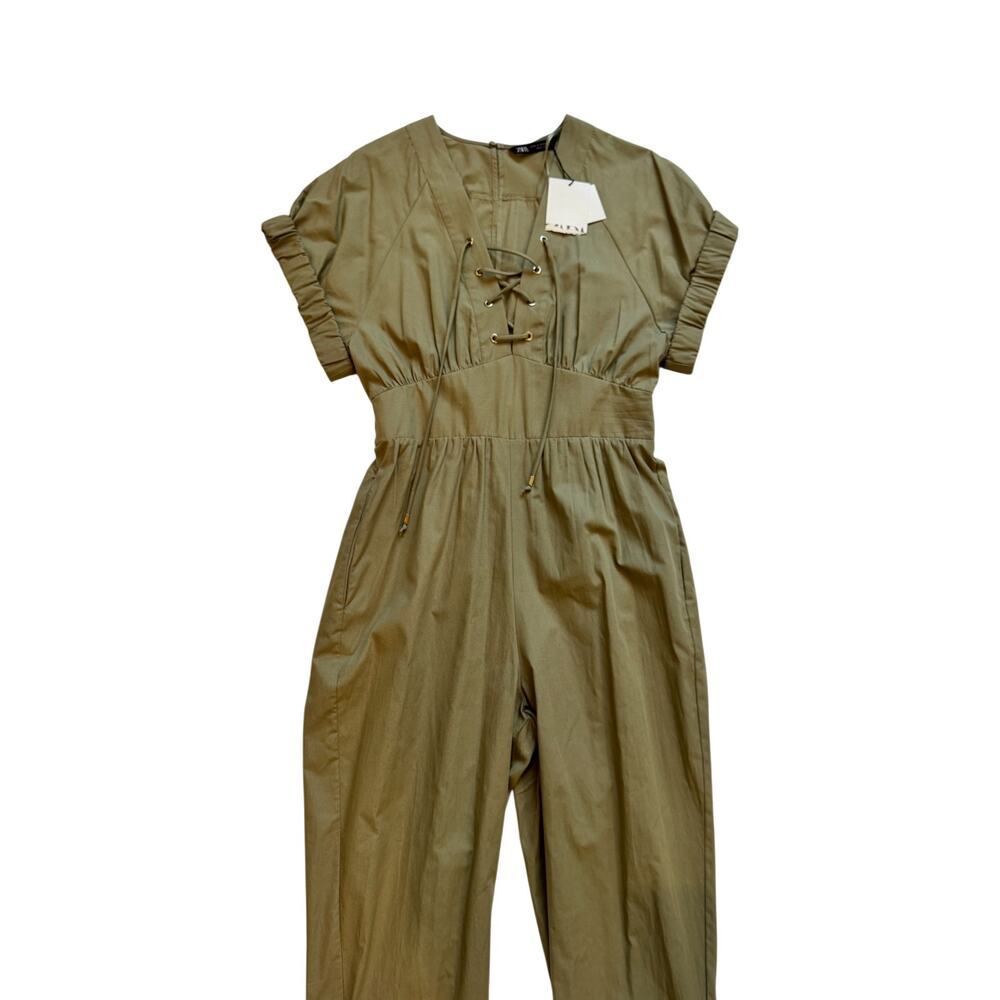 Zara Jumpsuit Women’s Medium Olive Green Utility NWT Safari Straight Leg Pockets - Picture 11 of 16